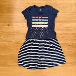 Old Navy Blue and Mint Green Striped Kids Skirt/Top